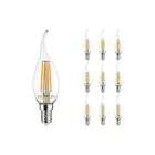 Lot 10x LED E14 Bent-tip Bougie Filament Claire 4.5W 470lm - 827 | Dimmable - Remplacement 40W